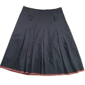 Polka Dot Lace Pleated Midi Skirt Black Red Sz L Lined Zipper Twee Dark Academia